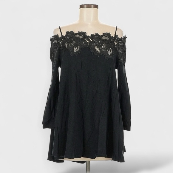 Anthropologie Meadow Rue Top Womens Medium Cold Shoulder Lace Accent Blouse Boho - Picture 2 of 14